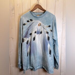 The Mountain Vintage Native‎ American Chief Dance Feather Size L Top Tie Dye Y2K